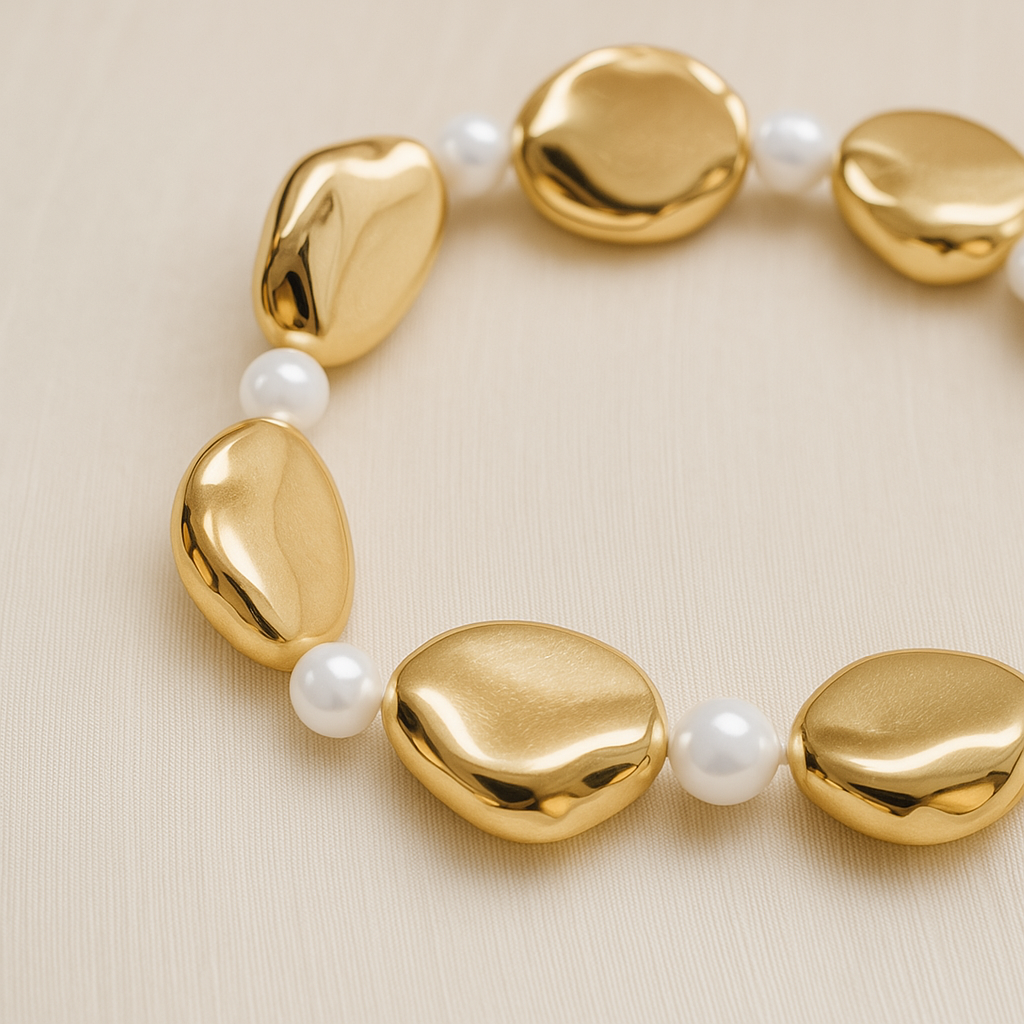 Pulseira pérolas organicas douradas