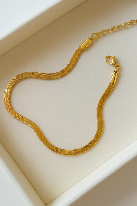 Pulseira tornozelo malha dourada